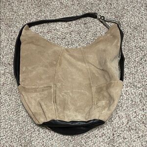 Suede/leather handmade xl Hobo Shoulder Bag in Beige and Black